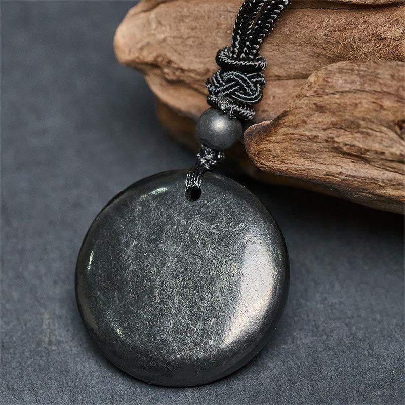 Collier pendentif géométrique rond en pierre de shungite authentique, orné d'une corde renforçant la force intérieure, Buddha Stones. - image 7