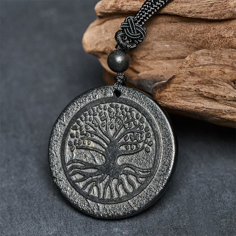 Buddha Stones, motif sculpté de l'Arbre de Vie, pendentif en shungite authentique pour collier de protection - image 1