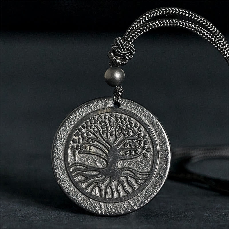 Buddha Stones, motif sculpté de l'Arbre de Vie, pendentif en shungite authentique pour collier de protection - L'Arbre de Vie (Éveil ♥ Connexion) - 35-40 mm - image 0