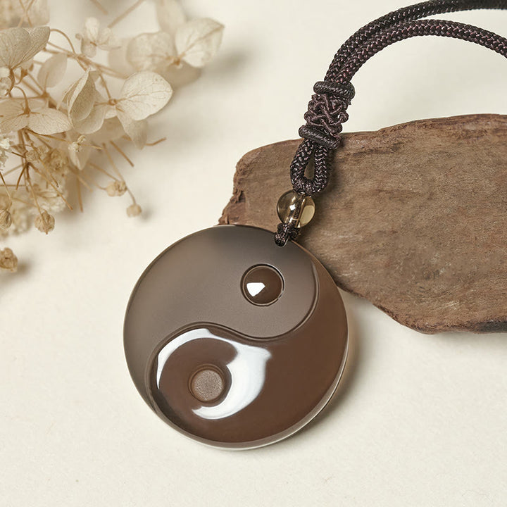 Pendentif en obsidienne glacée, symbole Yin Yang et Buddha Stones, orné d'un collier positif. - image 2