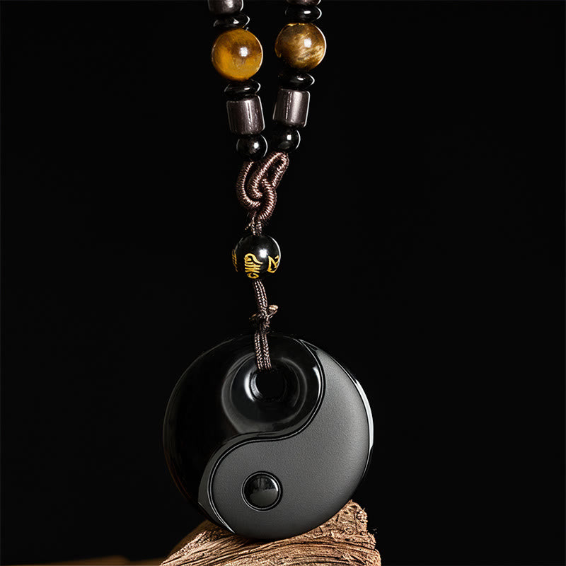 Buddha Stones Yin Yang Symbole Om Mani Padme Hum Obsidienne Noire Collier Pendentif Force Collier Pierres de Bouddha Yin Yang Symbole Om Mani Padme Hum Obsidienne Noire - image 1