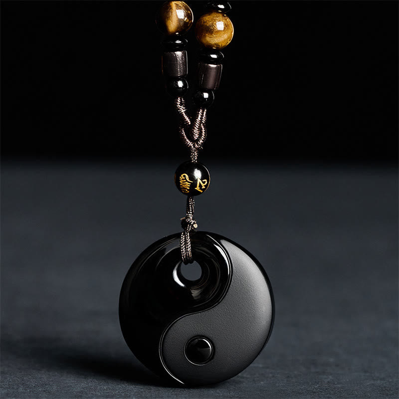 Buddha Stones Yin Yang Symbole Om Mani Padme Hum Obsidienne Noire Collier Pendentif Force Collier Pierres de Bouddha Yin Yang Symbole Om Mani Padme Hum Obsidienne Noire - image 2