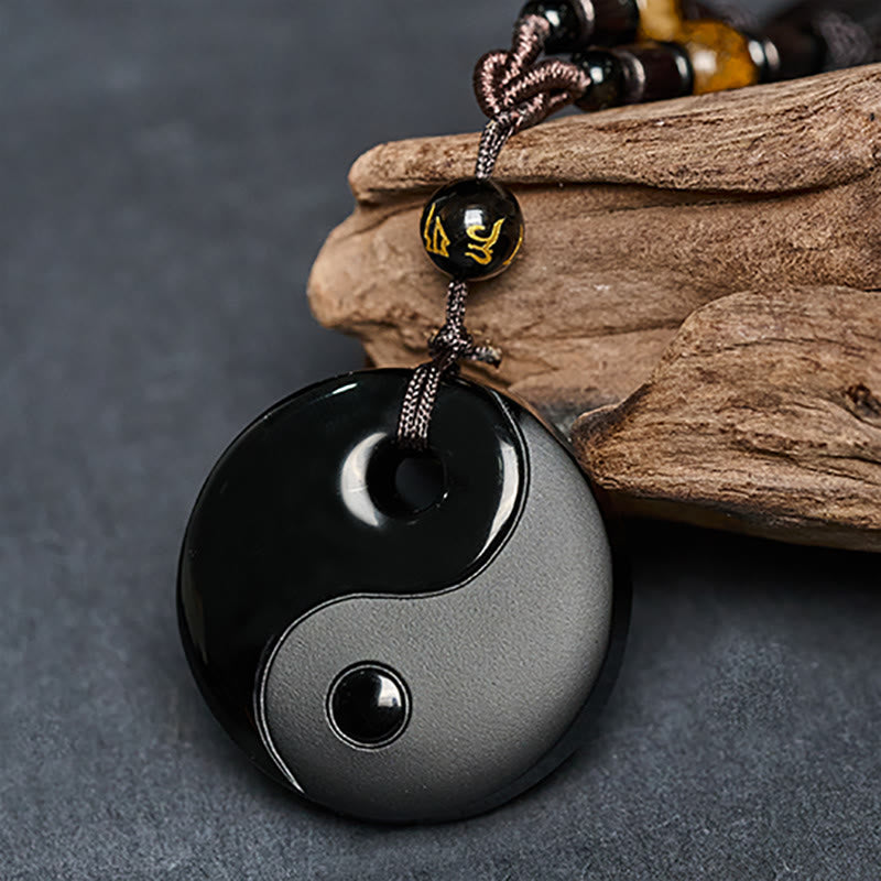 Buddha Stones Yin Yang Symbole Om Mani Padme Hum Obsidienne Noire Collier Pendentif Force Collier Pierres de Bouddha Yin Yang Symbole Om Mani Padme Hum Obsidienne Noire - image 3
