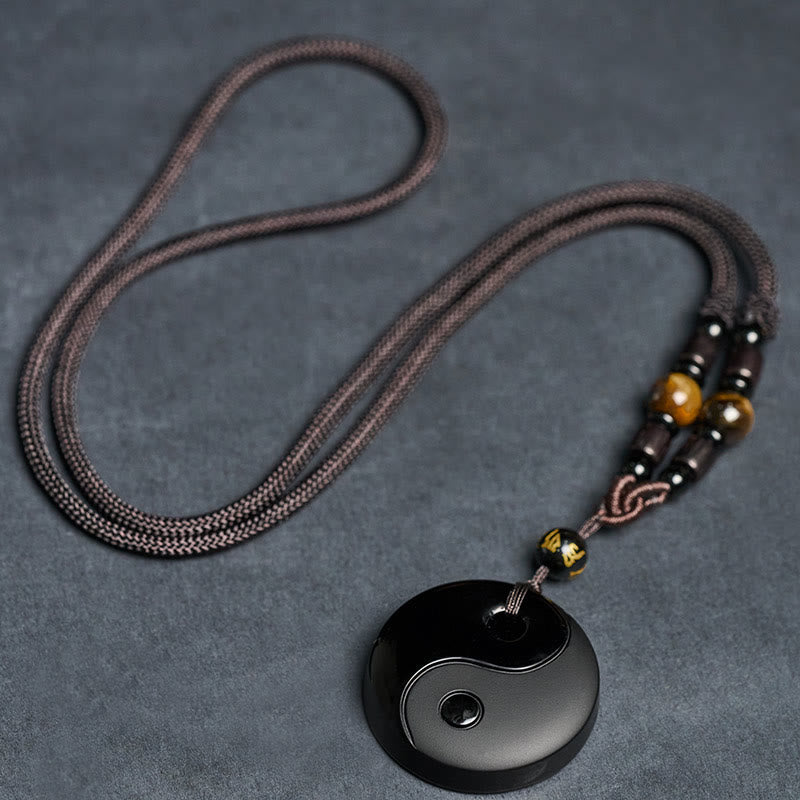 Buddha Stones Yin Yang Symbole Om Mani Padme Hum Obsidienne Noire Collier Pendentif Force Collier Pierres de Bouddha Yin Yang Symbole Om Mani Padme Hum Obsidienne Noire - image 6