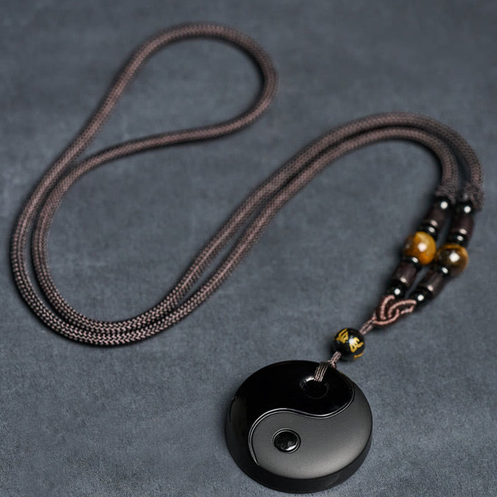 Buddha Stones Yin Yang Symbole Om Mani Padme Hum Obsidienne Noire Collier Pendentif Force Collier Pierres de Bouddha Yin Yang Symbole Om Mani Padme Hum Obsidienne Noire - image 6