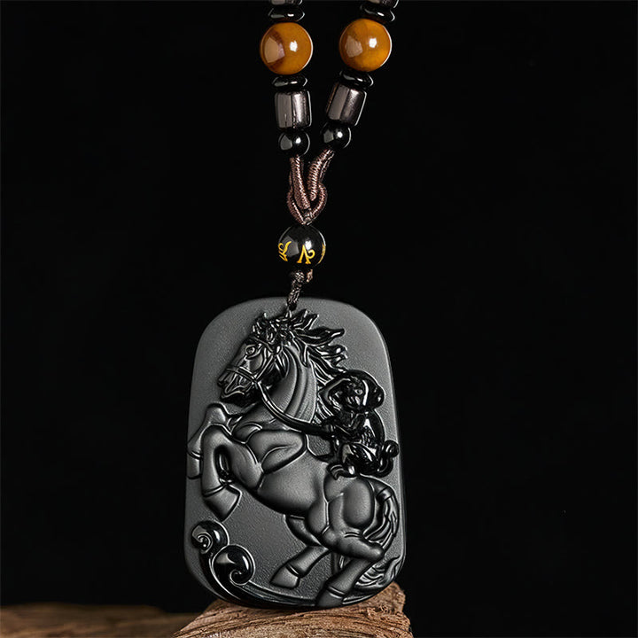 Buddha Stones Année du Cheval Motif Singe Om Mani Padme Hum Collier Pendentif Force en Obsidienne Noire Pierres de Bouddha Année du Cheval - image 2