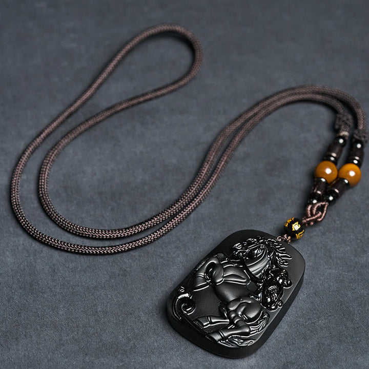 Buddha Stones Année du Cheval Motif Singe Om Mani Padme Hum Collier Pendentif Force en Obsidienne Noire Pierres de Bouddha Année du Cheval - image 6