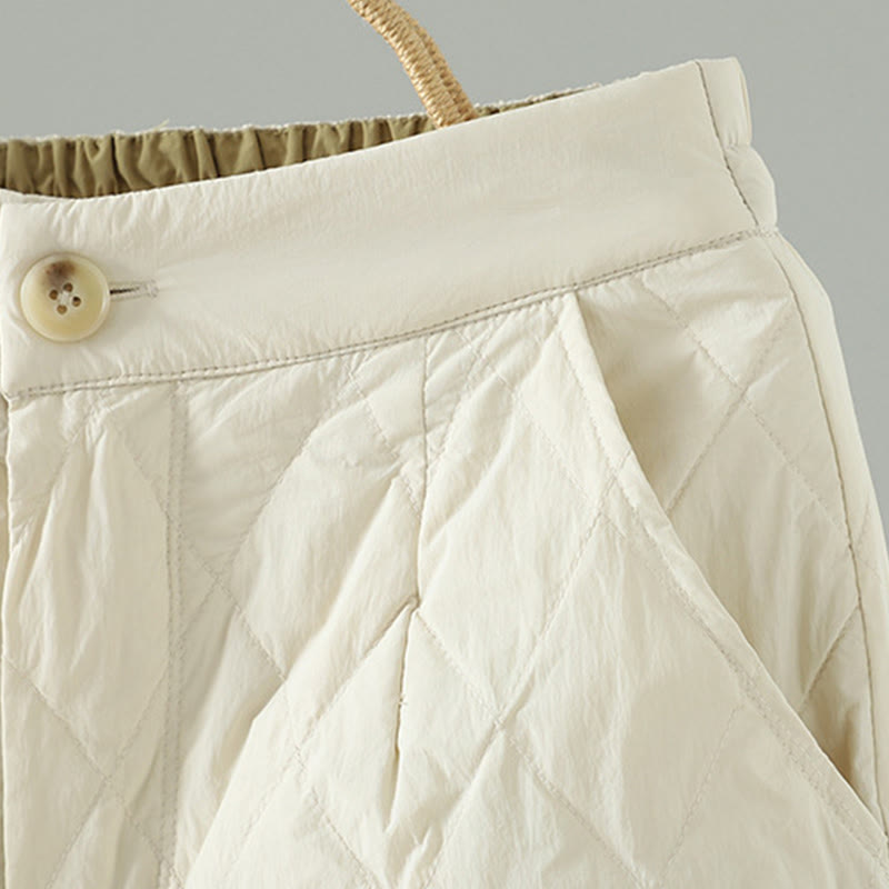 Pantalon pour femme en coton épais à motif losanges et fleurs roses Buddha Stones, avec poches - image 7