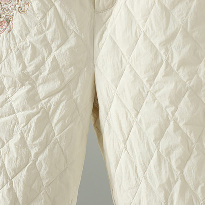 Pantalon pour femme en coton épais à motif losanges et fleurs roses Buddha Stones, avec poches - image 4