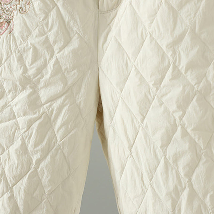 Pantalon pour femme en coton épais à motif losanges et fleurs roses Buddha Stones, avec poches - image 4