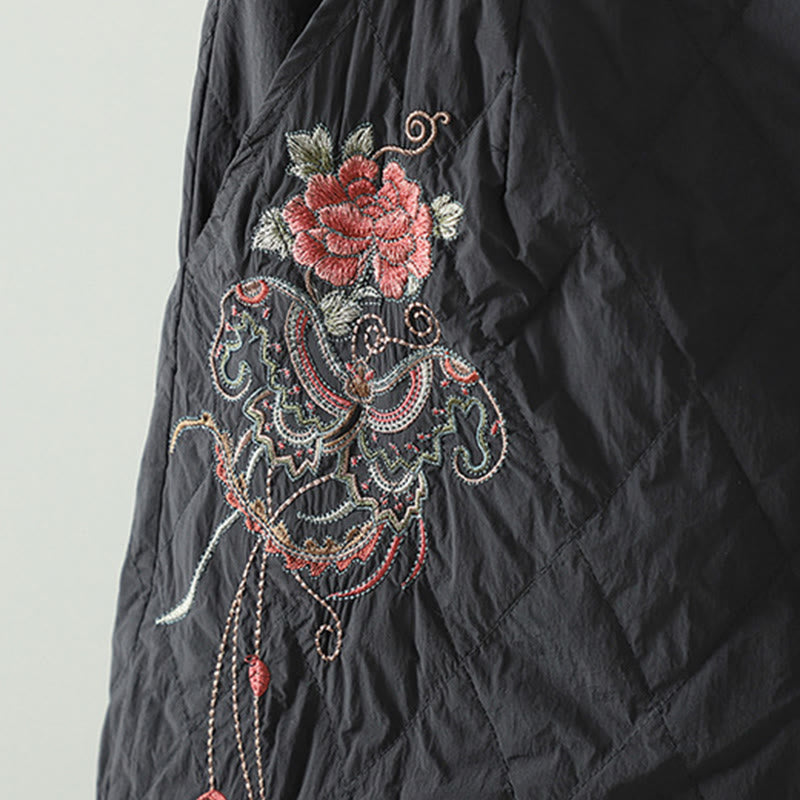 Pantalon pour femme en coton épais à motif losanges et fleurs roses Buddha Stones, avec poches - image 13