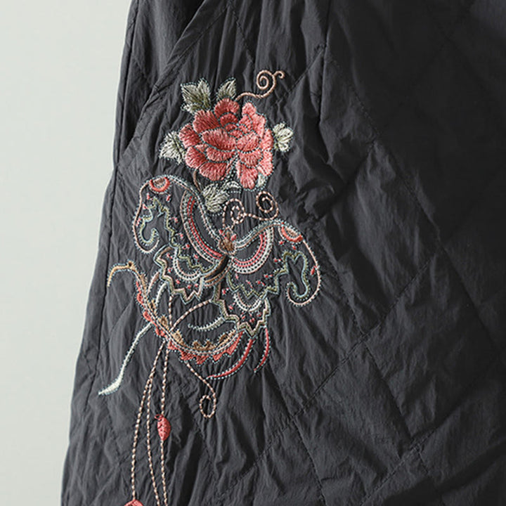 Pantalon pour femme en coton épais à motif losanges et fleurs roses Buddha Stones, avec poches - image 13