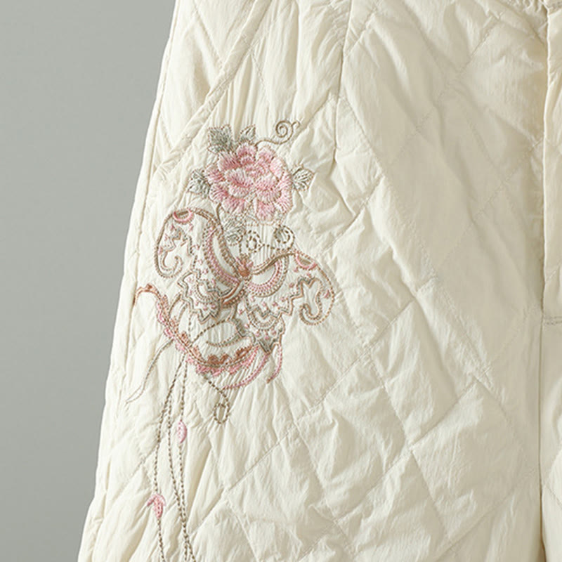 Pantalon pour femme en coton épais à motif losanges et fleurs roses Buddha Stones, avec poches - image 5