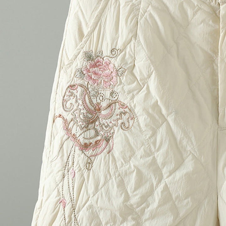 Pantalon pour femme en coton épais à motif losanges et fleurs roses Buddha Stones, avec poches - image 5