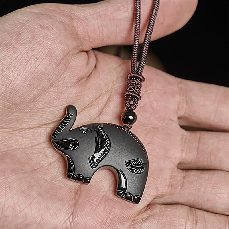 Pendentif en obsidienne noire sculptée, orné d'un éléphant et représentant la force, inspiré des Buddha Stones. Collier avec pendentif - image 7