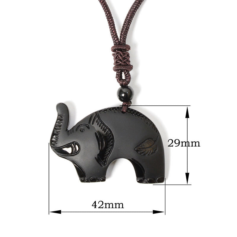 Pendentif en obsidienne noire sculptée, orné d'un éléphant et représentant la force, inspiré des Buddha Stones. Collier avec pendentif - image 9