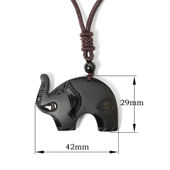 Pendentif en obsidienne noire sculptée, orné d'un éléphant et représentant la force, inspiré des Buddha Stones. Collier avec pendentif - image 9