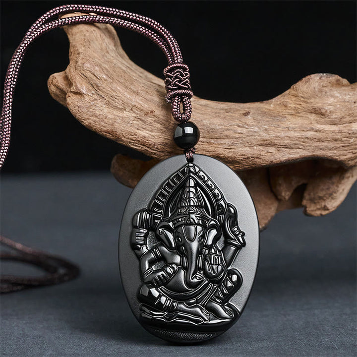 Pendentif en obsidienne noire naturelle , Buddha Stones. Collier avec pendentif en obsidienne noire naturelle. - image 1