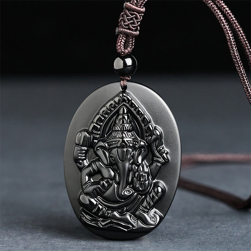 Pendentif en obsidienne noire naturelle , Buddha Stones. Collier avec pendentif en obsidienne noire naturelle. - Obsidienne noire (Dimensions du pendentif : 53 x 39 mm) - image 0