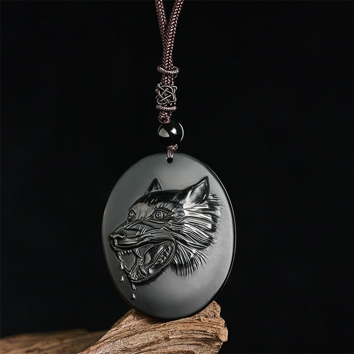 Pendentif Tête de Loup en Obsidienne Noire Naturelle de Buddha Stones, Collier Force - image 2