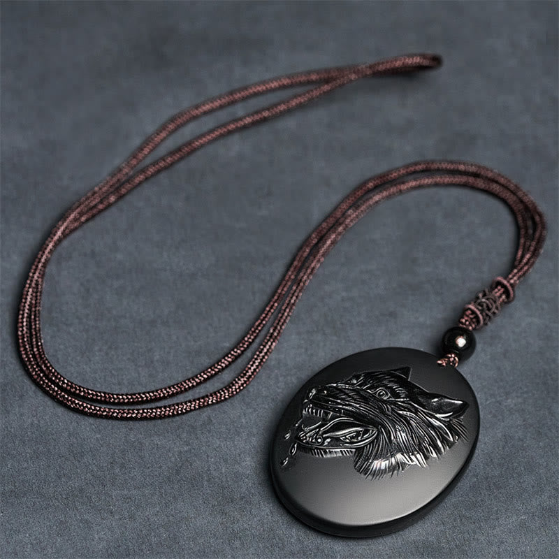 Pendentif Tête de Loup en Obsidienne Noire Naturelle de Buddha Stones, Collier Force - image 7