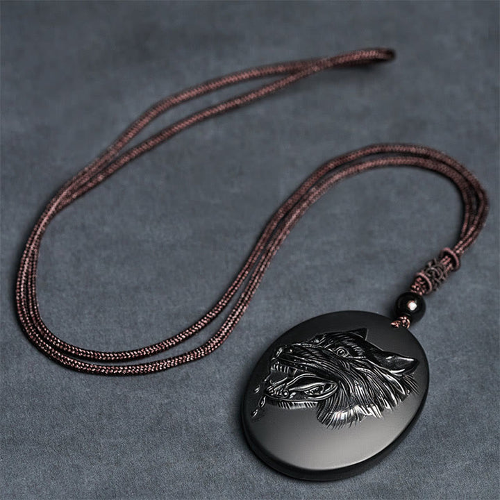 Pendentif Tête de Loup en Obsidienne Noire Naturelle de Buddha Stones, Collier Force - image 7