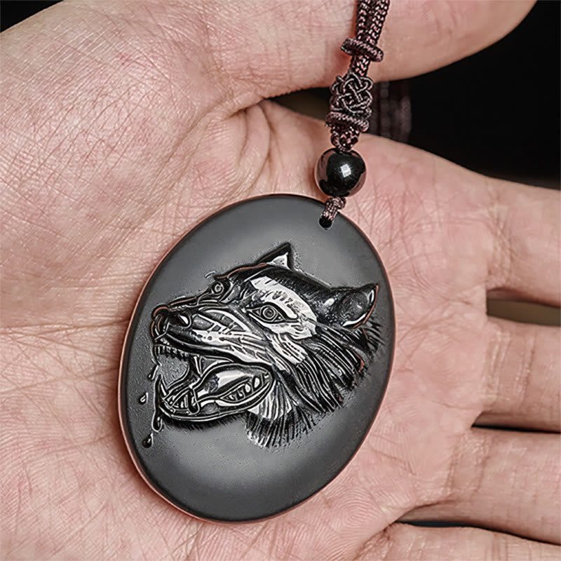 Pendentif Tête de Loup en Obsidienne Noire Naturelle de Buddha Stones, Collier Force - image 6