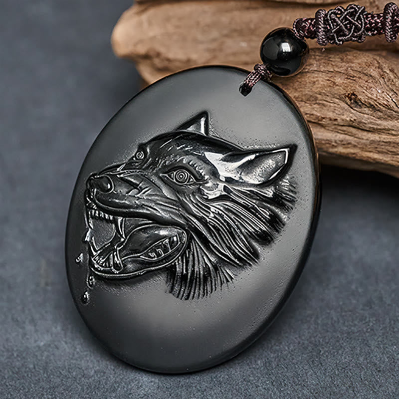 Pendentif Tête de Loup en Obsidienne Noire Naturelle de Buddha Stones, Collier Force - image 3