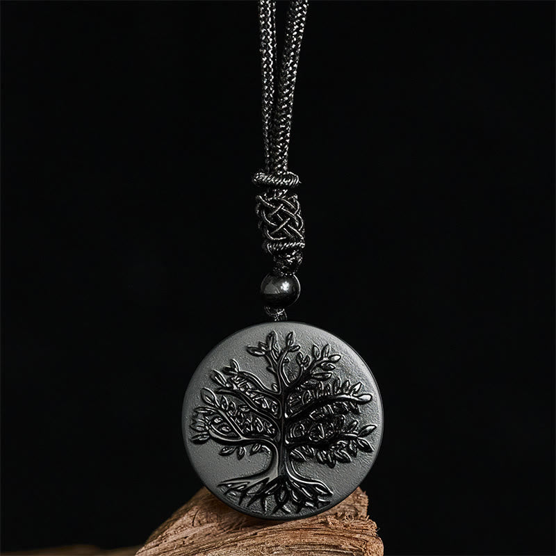 Pendentif de transformation en obsidienne noire naturelle, motif Arbre de Vie , Buddha Stones - image 2