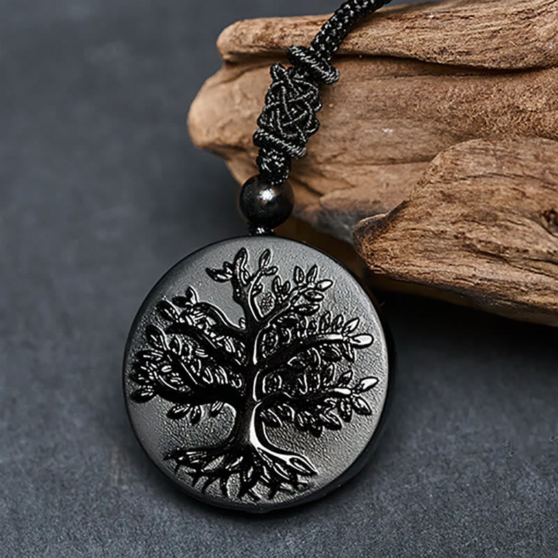 Pendentif de transformation en obsidienne noire naturelle, motif Arbre de Vie , Buddha Stones - image 3