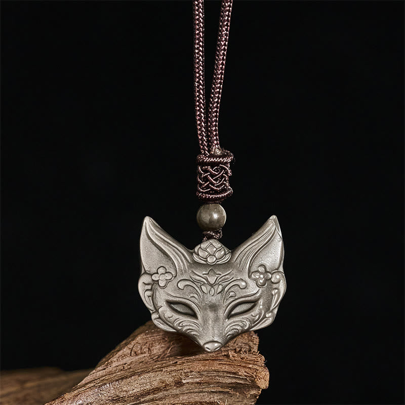 Collier pendentif de protection en obsidienne argentée, orné d'un renard en relief de Buddha Stones et de pierres de glace. - image 4