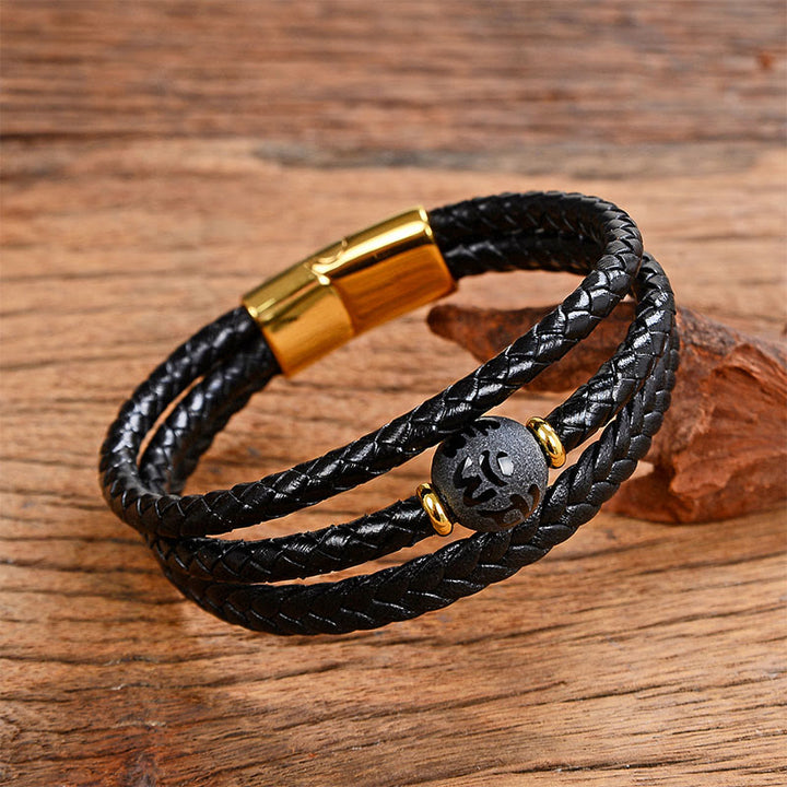 Bracelet d'équilibre en cuir tressé orné de six mots de vérité gravés sur des perles multicolores en améthyste et lazurite de Buddha Stones. - Matte Liuli&Om Mani Padme Hum - 18-22 cm - image 11