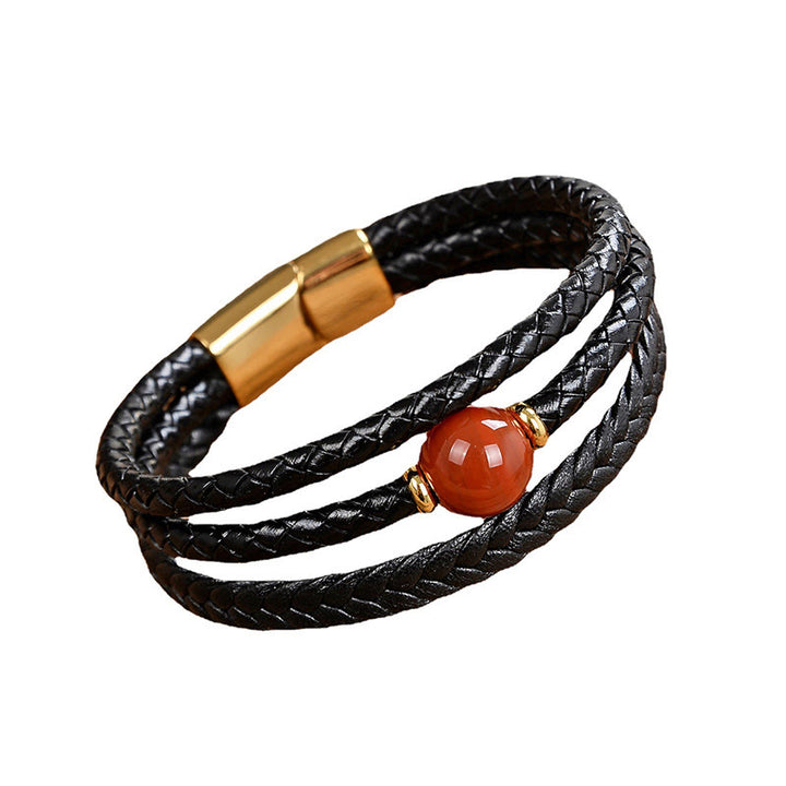 Bracelet d'équilibre en cuir tressé orné de six mots de vérité gravés sur des perles multicolores en améthyste et lazurite de Buddha Stones. - image 17