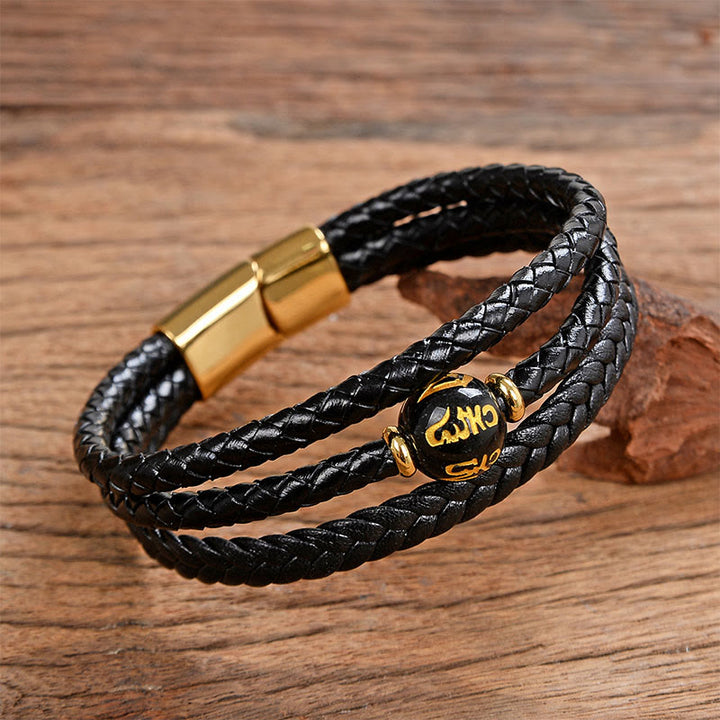 Bracelet d'équilibre en cuir tressé orné de six mots de vérité gravés sur des perles multicolores en améthyste et lazurite de Buddha Stones. - Black Onyx&Om Mani Padme Hum - 18-22 cm - image 9