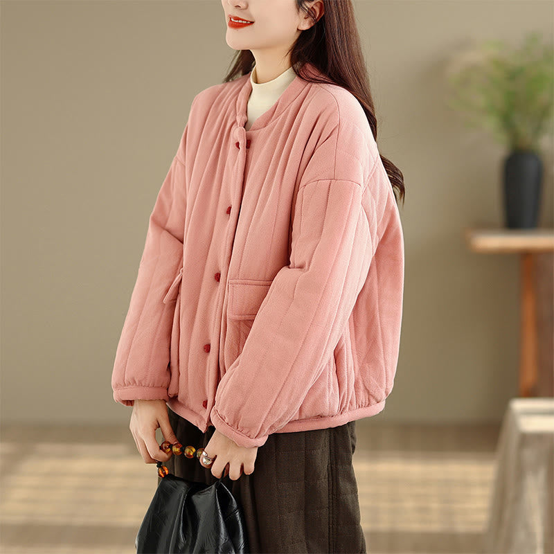 Veste femme en coton épais à manches longues et poches, ornée de rayures et de boutons grenouille, avec motif Buddha Stones - image 5