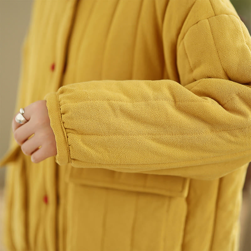 Veste femme en coton épais à manches longues et poches, ornée de rayures et de boutons grenouille, avec motif Buddha Stones - image 16