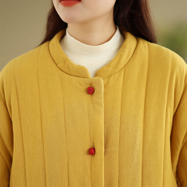 Veste femme en coton épais à manches longues et poches, ornée de rayures et de boutons grenouille, avec motif Buddha Stones - image 13