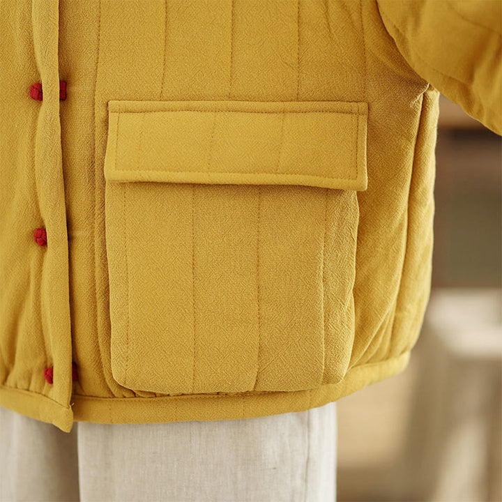 Veste femme en coton épais à manches longues et poches, ornée de rayures et de boutons grenouille, avec motif Buddha Stones - image 14