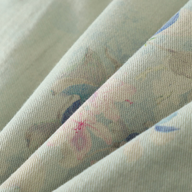 Manteau femme à col rond et manches longues en coton épais, orné de boutons grenouille et de motifs floraux en Buddha Stones  - image 19