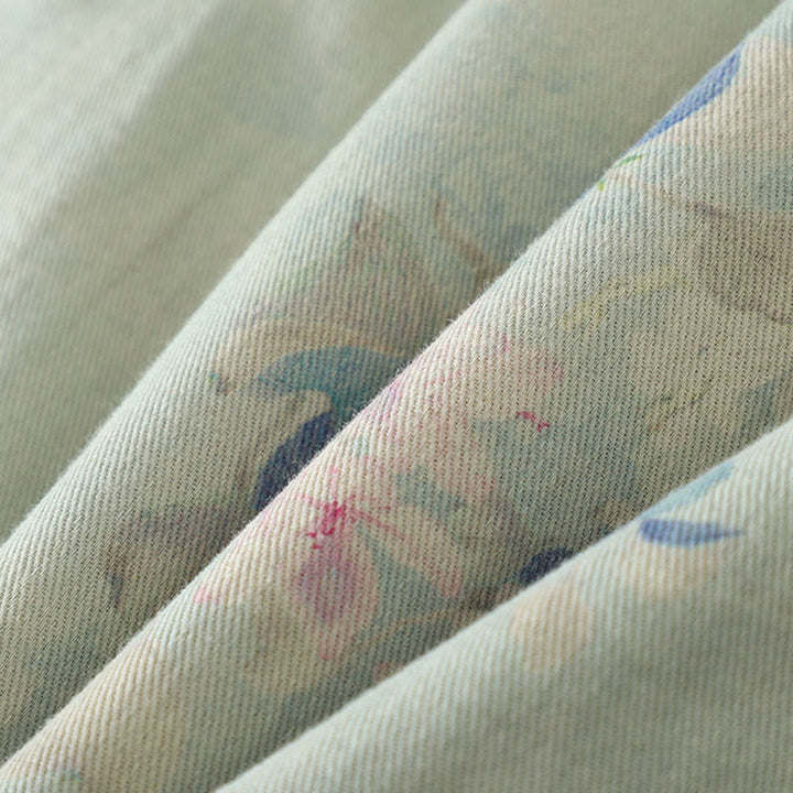 Manteau femme à col rond et manches longues en coton épais, orné de boutons grenouille et de motifs floraux en Buddha Stones  - image 19