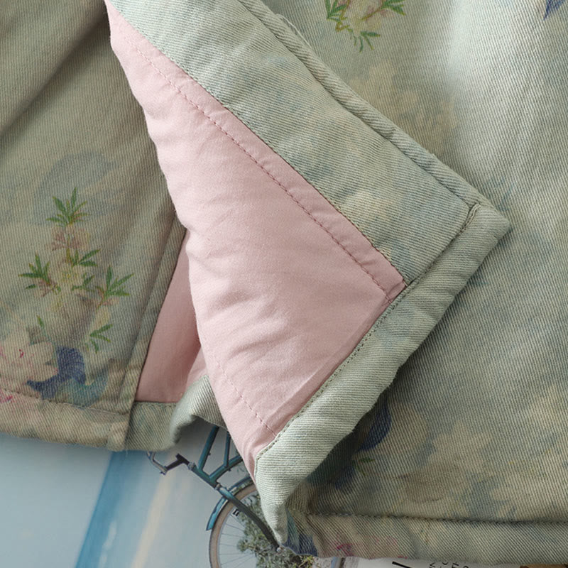 Manteau femme à col rond et manches longues en coton épais, orné de boutons grenouille et de motifs floraux en Buddha Stones  - image 20