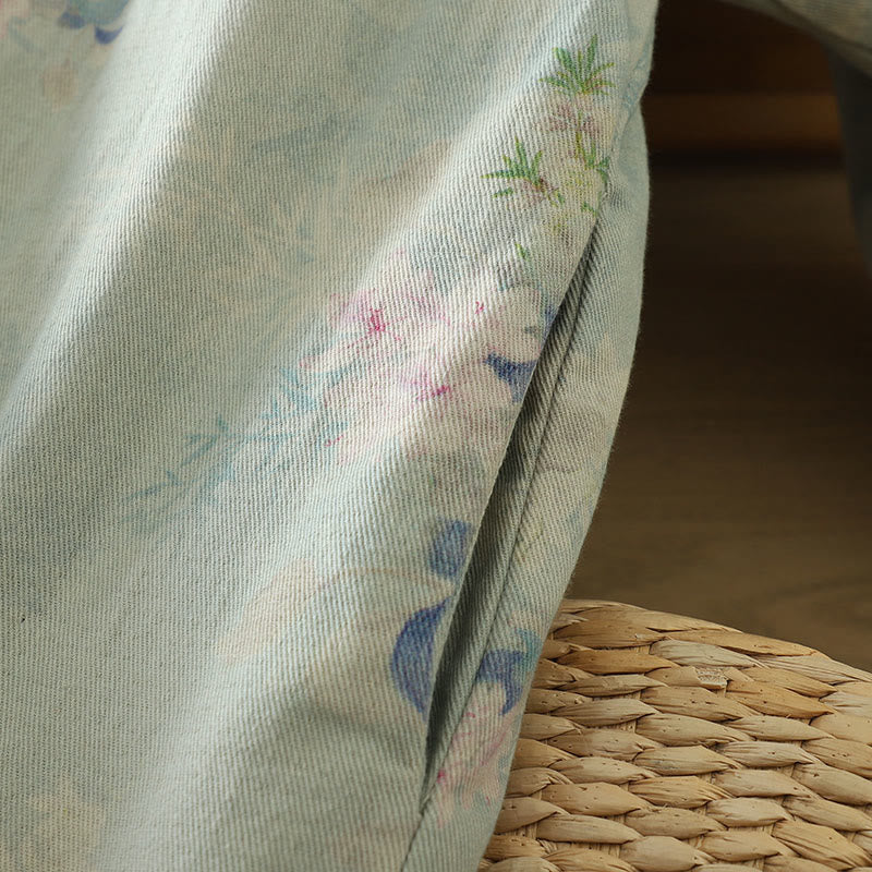 Manteau femme à col rond et manches longues en coton épais, orné de boutons grenouille et de motifs floraux en Buddha Stones  - image 21