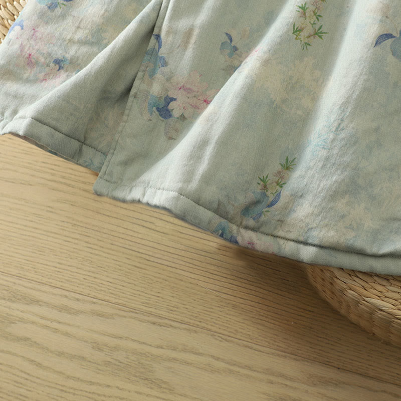 Manteau femme à col rond et manches longues en coton épais, orné de boutons grenouille et de motifs floraux en Buddha Stones  - image 17