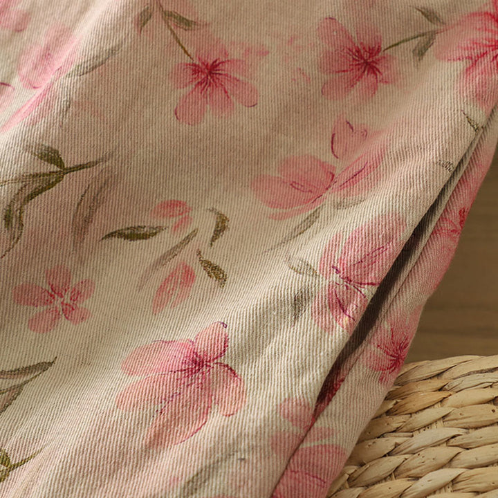 Manteau femme à col rond et manches longues en coton épais, orné de boutons grenouille et de motifs floraux en Buddha Stones  - image 10