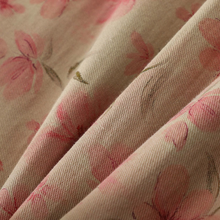 Manteau femme à col rond et manches longues en coton épais, orné de boutons grenouille et de motifs floraux en Buddha Stones  - image 6