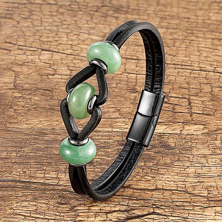 Bracelet rond en cuir double et pierre de cristal d'améthyste Buddha Stones, anti-stress - Aventurine verte - 18-22 cm - image 15