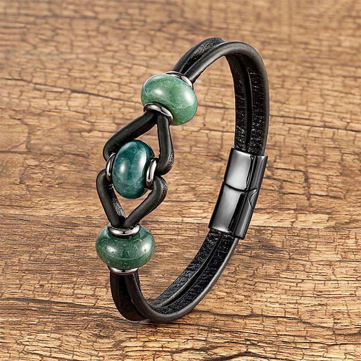 Bracelet rond en cuir double et pierre de cristal d'améthyste Buddha Stones, anti-stress - Agate mousse - 18-22 cm - image 13