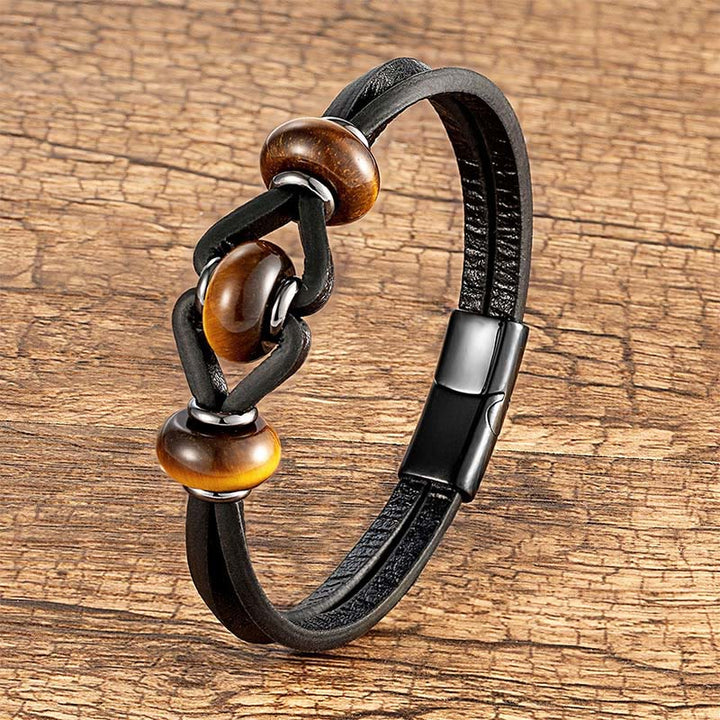 Bracelet rond en cuir double et pierre de cristal d'améthyste Buddha Stones, anti-stress - Œil de tigre - 18-22 cm - image 11