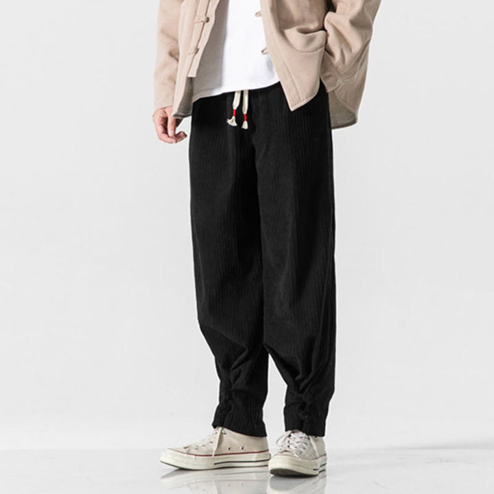 Pantalon droit en coton uni, coupe boutonnée, poches, motif Buddha Stones, automne-hiver - image 24