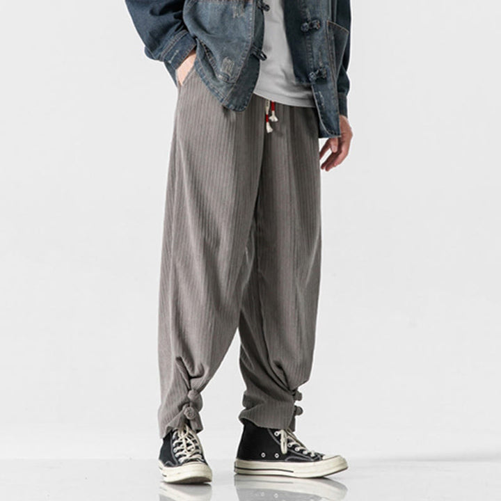 Pantalon droit en coton uni, coupe boutonnée, poches, motif Buddha Stones, automne-hiver - image 1